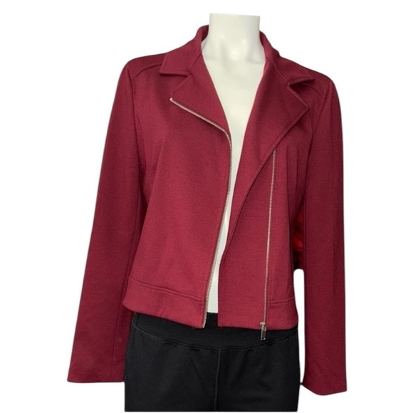 JULES & LEOPOLDO WOMENS SM PETITE BURGUNDY BLAZER JACKET W/ ANIMAL PRINT CAMI - Picture 3 of 6